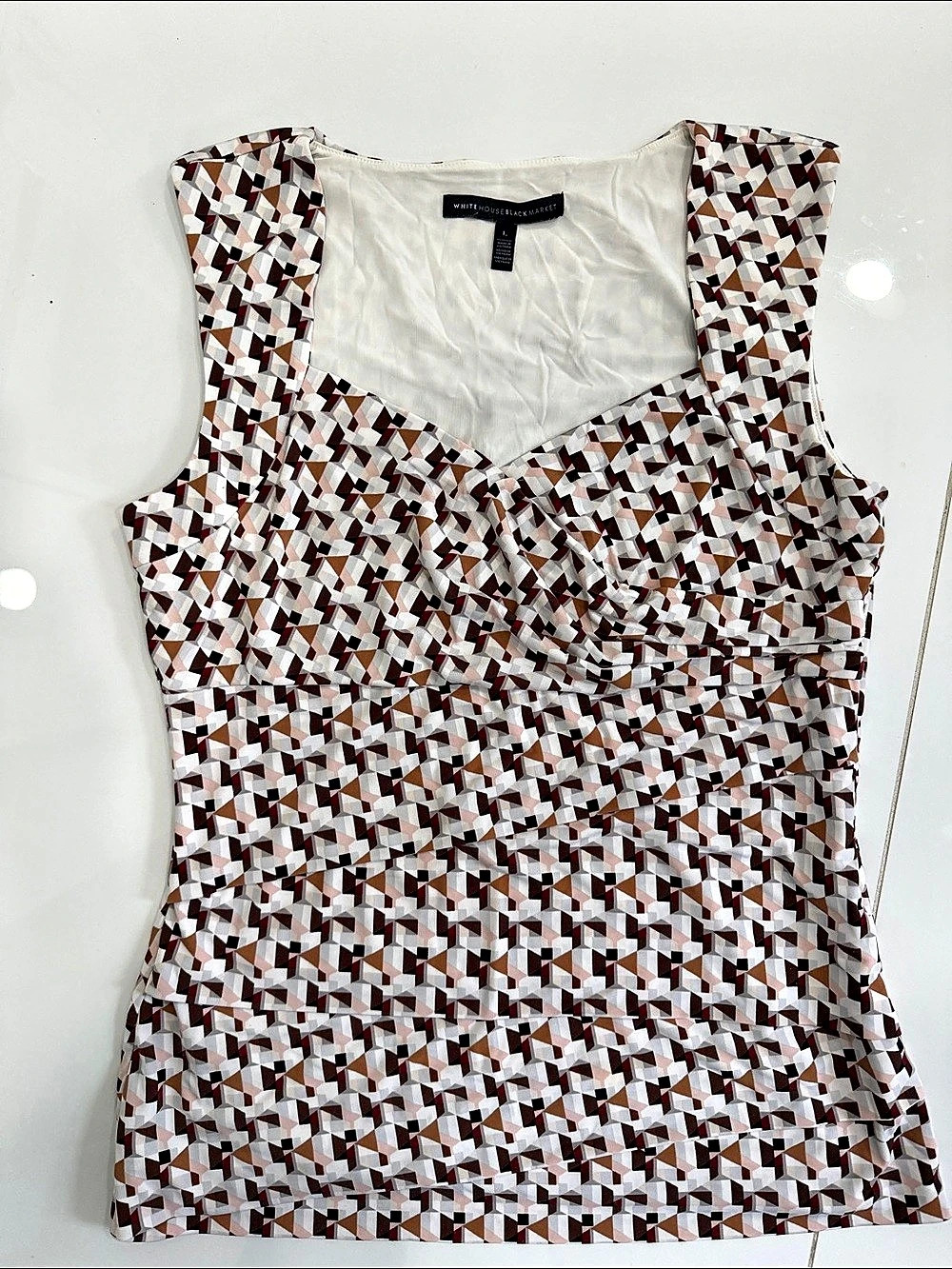 WHBM Geometric Sleeveless top in White & Brown Size large